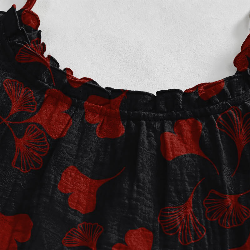Ginkgo Leaf Tie Strap Lounge Nightgown