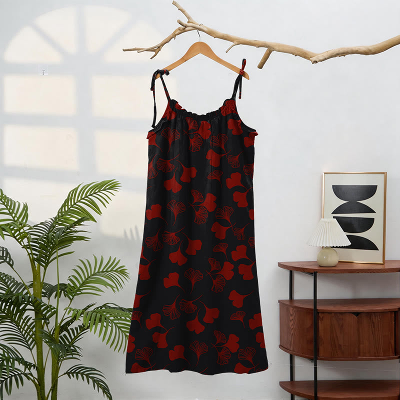 Ginkgo Leaf Tie Strap Lounge Nightgown