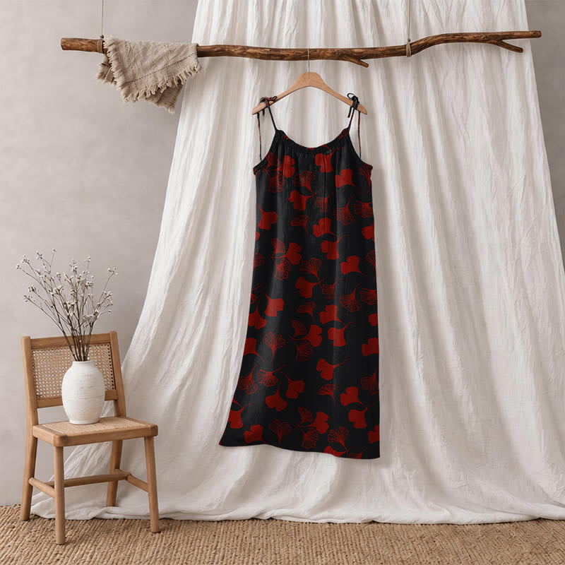 Ginkgo Leaf Tie Strap Lounge Nightgown