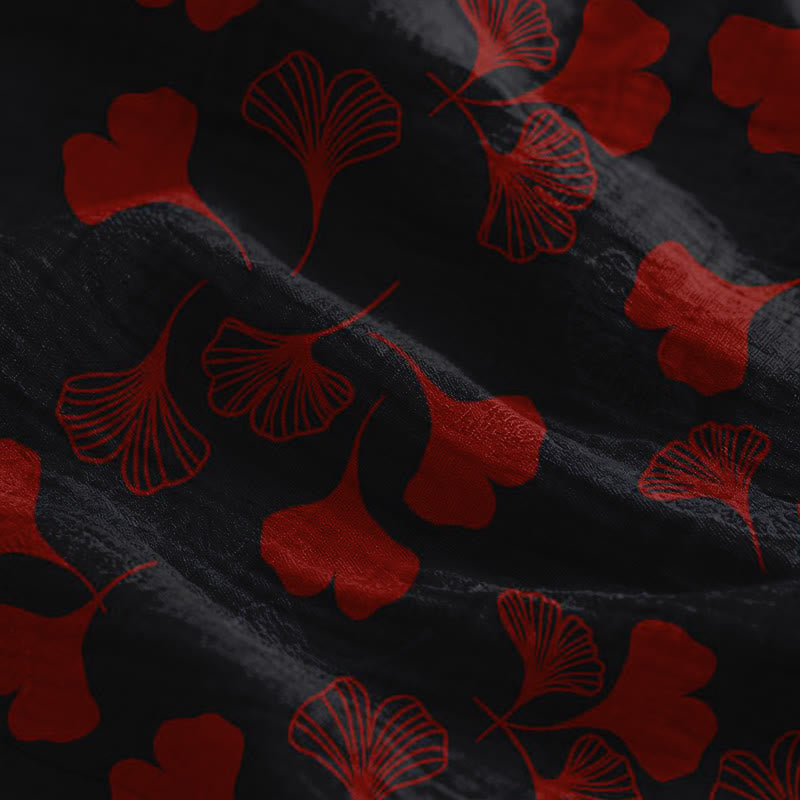 Ginkgo Leaf Tie Strap Lounge Nightgown