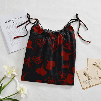 Ginkgo Leaf Tie Strap Lounge Nightgown