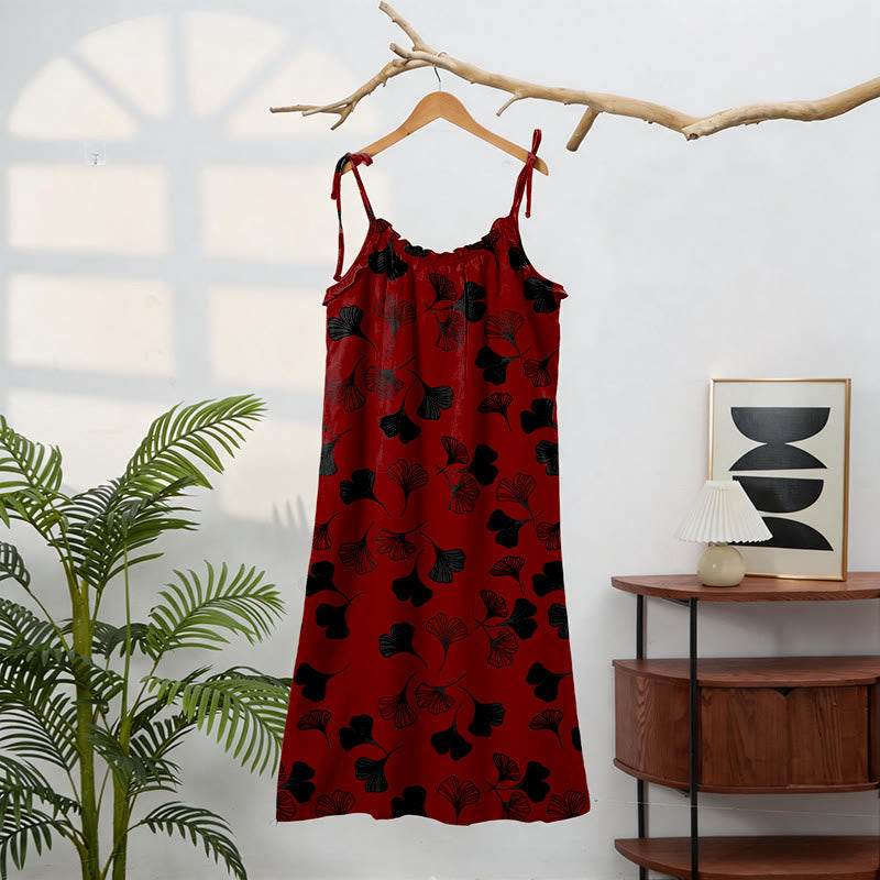 Ginkgo Leaf Tie Strap Lounge Nightgown