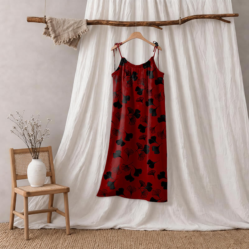 Ginkgo Leaf Tie Strap Lounge Nightgown