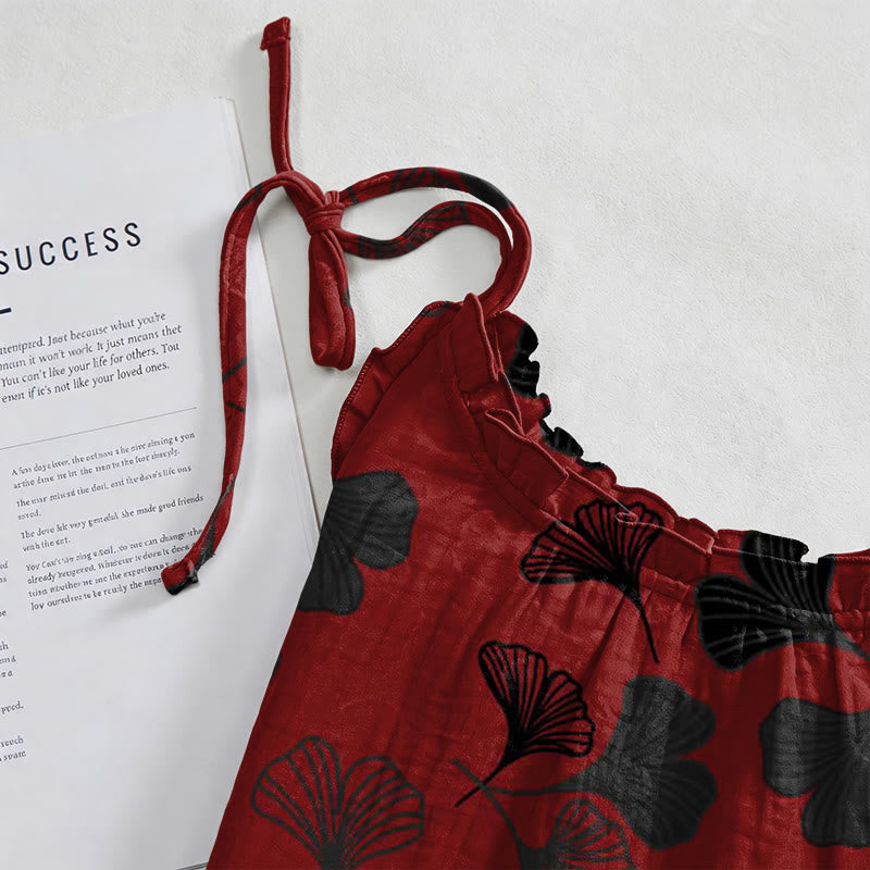 Ginkgo Leaf Tie Strap Lounge Nightgown