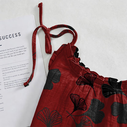 Ginkgo Leaf Tie Strap Lounge Nightgown