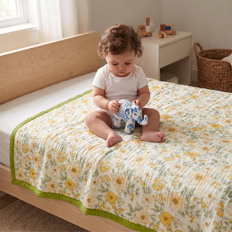 Meadow Bloom Yellow Cotton Gauze Blanket