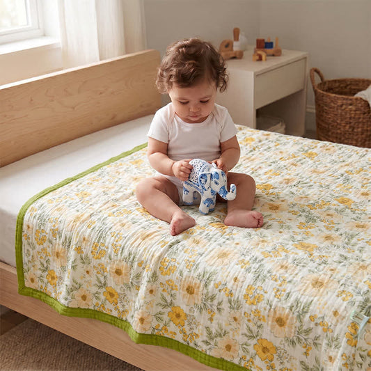 Meadow Bloom Yellow Cotton Gauze Blanket