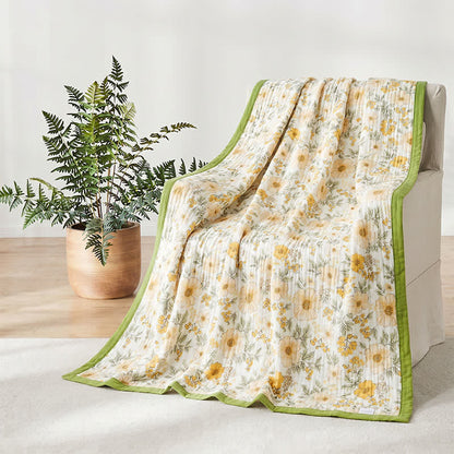 Meadow Bloom Yellow Cotton Gauze Blanket