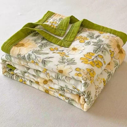 Meadow Bloom Yellow Cotton Gauze Blanket