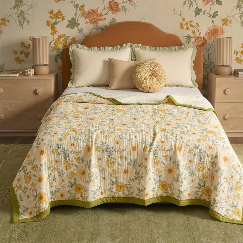 Meadow Bloom Yellow Cotton Gauze Blanket