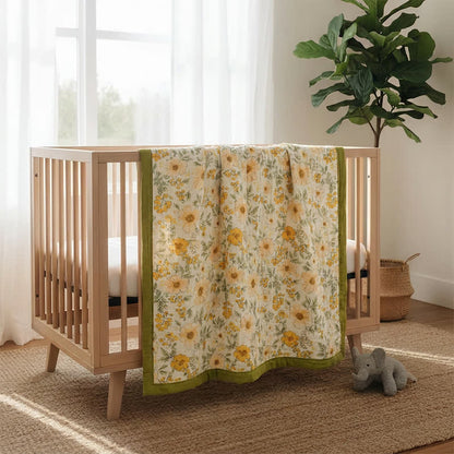 Meadow Bloom Yellow Cotton Gauze Blanket