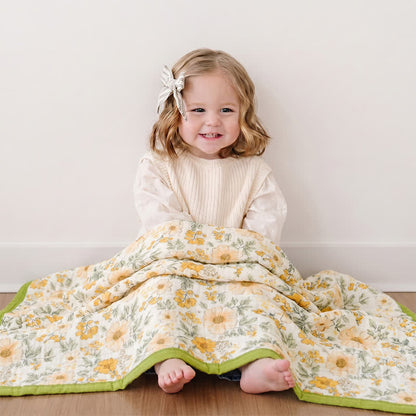 Meadow Bloom Yellow Cotton Gauze Blanket