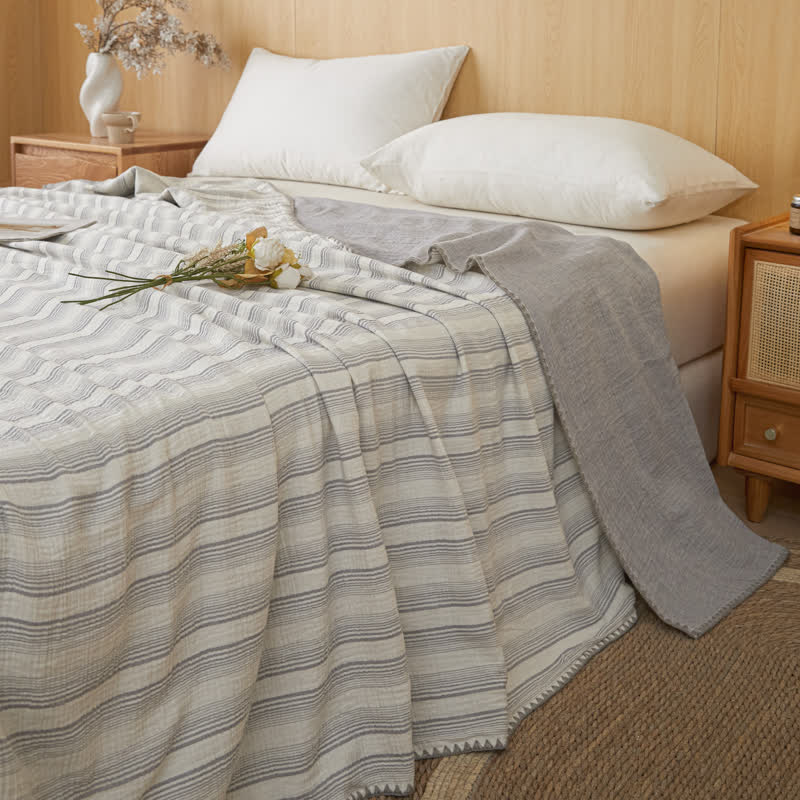 Soft Stripe Reversible Cotton Bedspread
