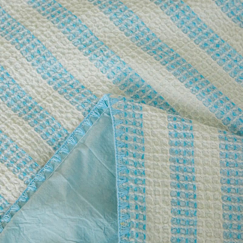 Textured Plaid Woven Bedspread with Scalloped Edge