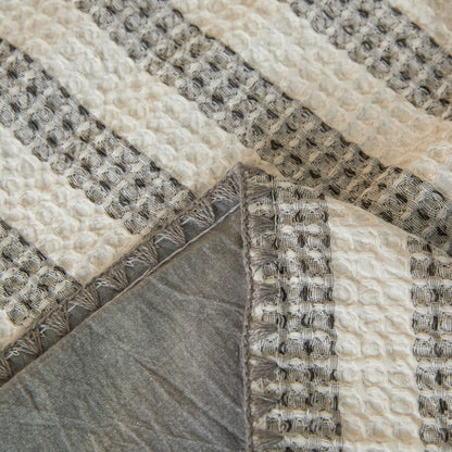 Textured Plaid Woven Bedspread with Scalloped Edge