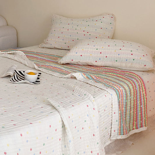 Cream Confetti Dot Washed Lyocell Lightweight Quilt Air Conditioner Quilt bedding Bedroom Bedspread Breathable Coverlet Everyday Use Guest Room Home Decor INS Aesthetic Kids Room Layering Piece Lightweight Lyocell Fabric Modern Casual Natural Fiber Look newin260714 Pastel Tones Pillowcase Set Option Playful Cute Polka Dot Print Polyester Filled Quilted Texture Reactive Print Soft Touch Spring Summer Summer Quilt Washed Finish