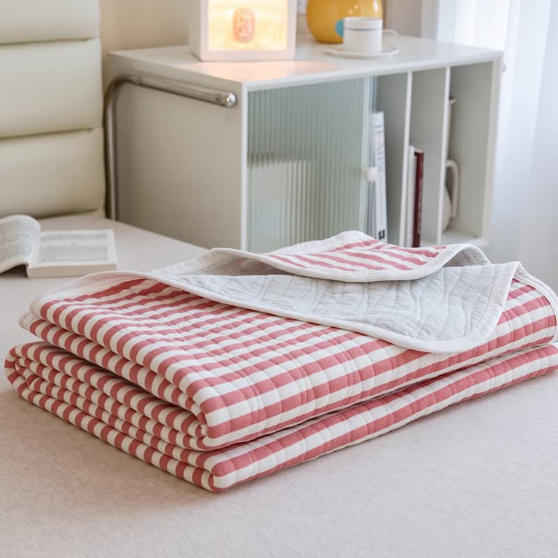 Blush Stripe Quilted Cotton Bedspread
