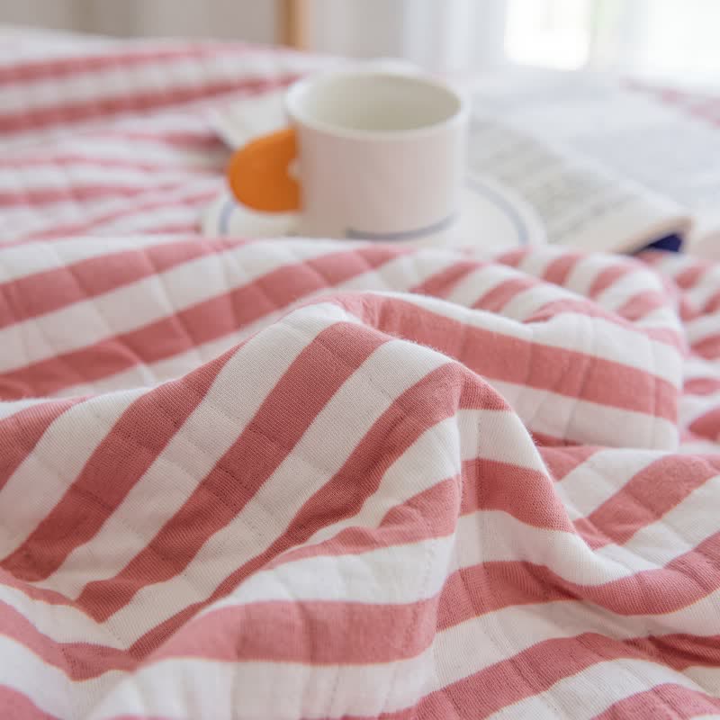 Blush Stripe Quilted Cotton Bedspread