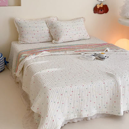 Cream Confetti Dot Washed Lyocell Lightweight Quilt