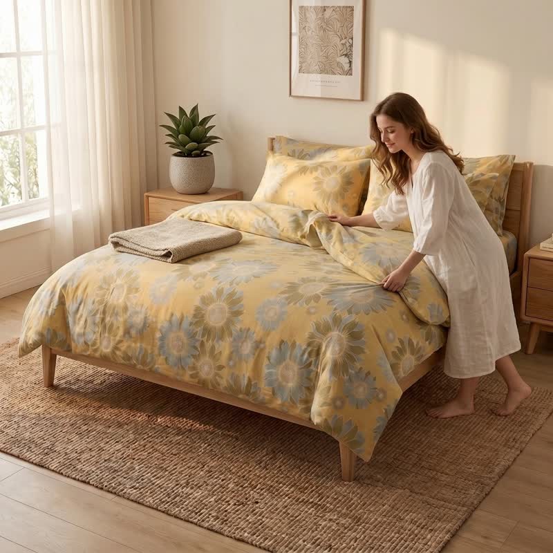 Vintage Sunflower Orange Bedding Set bedding Bedding Set Bedroom Boho Style Botanical Pattern Breathable Cotton Linen Look Decorative Bolster Duvet Cover Set Everyday Use Farmhouse Decor Floral Print Goldenrod Bedding Guest Room Home Decor Natural Fiber Look Nature Inspired newin260715 Soft Touch Vintage Inspired