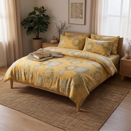 Vintage Sunflower Orange Bedding Set bedding Bedding Set Bedroom Boho Style Botanical Pattern Breathable Cotton Linen Look Decorative Bolster Duvet Cover Set Everyday Use Farmhouse Decor Floral Print Goldenrod Bedding Guest Room Home Decor Natural Fiber Look Nature Inspired newin260715 Soft Touch Vintage Inspired