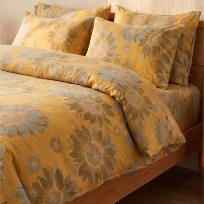 Vintage Sunflower Orange Bedding Set bedding Bedding Set Bedroom Boho Style Botanical Pattern Breathable Cotton Linen Look Decorative Bolster Duvet Cover Set Everyday Use Farmhouse Decor Floral Print Goldenrod Bedding Guest Room Home Decor Natural Fiber Look Nature Inspired newin260715 Soft Touch Vintage Inspired