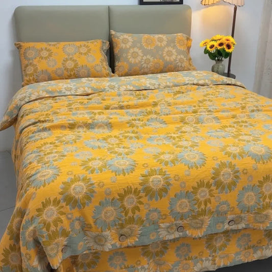 Vintage Sunflower Orange Bedding Set bedding Bedding Set Bedroom Boho Style Botanical Pattern Breathable Cotton Linen Look Decorative Bolster Duvet Cover Set Everyday Use Farmhouse Decor Floral Print Goldenrod Bedding Guest Room Home Decor Natural Fiber Look Nature Inspired newin260715 Soft Touch Vintage Inspired