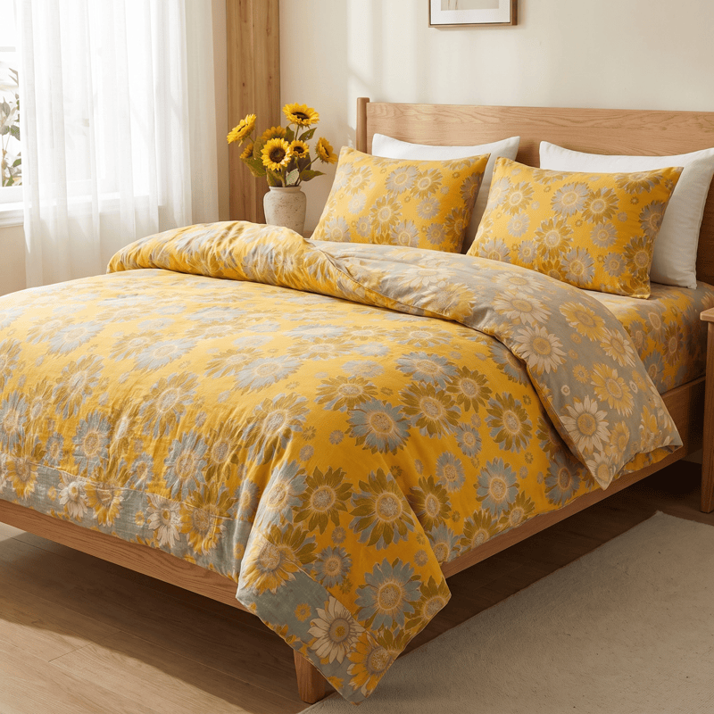 Vintage Sunflower Orange Bedding Set bedding Bedding Set Bedroom Boho Style Botanical Pattern Breathable Cotton Linen Look Decorative Bolster Duvet Cover Set Everyday Use Farmhouse Decor Floral Print Goldenrod Bedding Guest Room Home Decor Natural Fiber Look Nature Inspired newin260715 Soft Touch Vintage Inspired