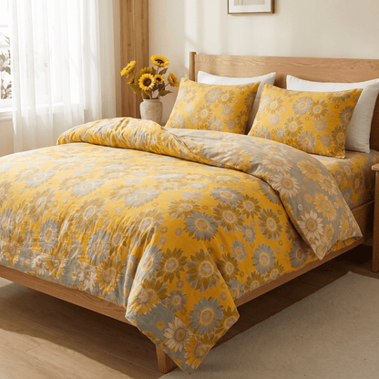 Vintage Sunflower Orange Bedding Set bedding Bedding Set Bedroom Boho Style Botanical Pattern Breathable Cotton Linen Look Decorative Bolster Duvet Cover Set Everyday Use Farmhouse Decor Floral Print Goldenrod Bedding Guest Room Home Decor Natural Fiber Look Nature Inspired newin260715 Soft Touch Vintage Inspired