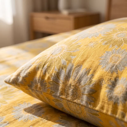 Sunflower Garden Cotton Gauze Bedspread bedding Bedding Set Bedroom Bedspread Set Botanical Pattern Breathable Cottagecore Style Cotton Linen Look Everyday Use Farmhouse Decor Floral Print Goldenrod Bedding Guest Room Styling Home Decor Lightweight Look Matte Finish Natural Fiber Look Nature Inspired newin260717 Rectangular Pillowcases Scandinavian Inspired Spring Bedding Summer Bedroom Decor Sunflower Print Textured Fabric Look Warm Yellow Palette