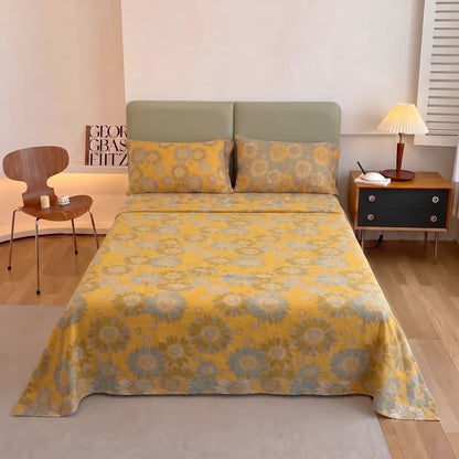 Sunflower Garden Cotton Gauze Bedspread bedding Bedding Set Bedroom Bedspread Set Botanical Pattern Breathable Cottagecore Style Cotton Linen Look Everyday Use Farmhouse Decor Floral Print Goldenrod Bedding Guest Room Styling Home Decor Lightweight Look Matte Finish Natural Fiber Look Nature Inspired newin260717 Rectangular Pillowcases Scandinavian Inspired Spring Bedding Summer Bedroom Decor Sunflower Print Textured Fabric Look Warm Yellow Palette