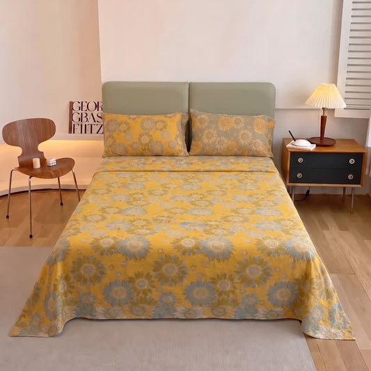 Sunflower Garden Cotton Gauze Bedspread bedding Bedding Set Bedroom Bedspread Set Botanical Pattern Breathable Cottagecore Style Cotton Linen Look Everyday Use Farmhouse Decor Floral Print Goldenrod Bedding Guest Room Styling Home Decor Lightweight Look Matte Finish Natural Fiber Look Nature Inspired newin260717 Rectangular Pillowcases Scandinavian Inspired Spring Bedding Summer Bedroom Decor Sunflower Print Textured Fabric Look Warm Yellow Palette