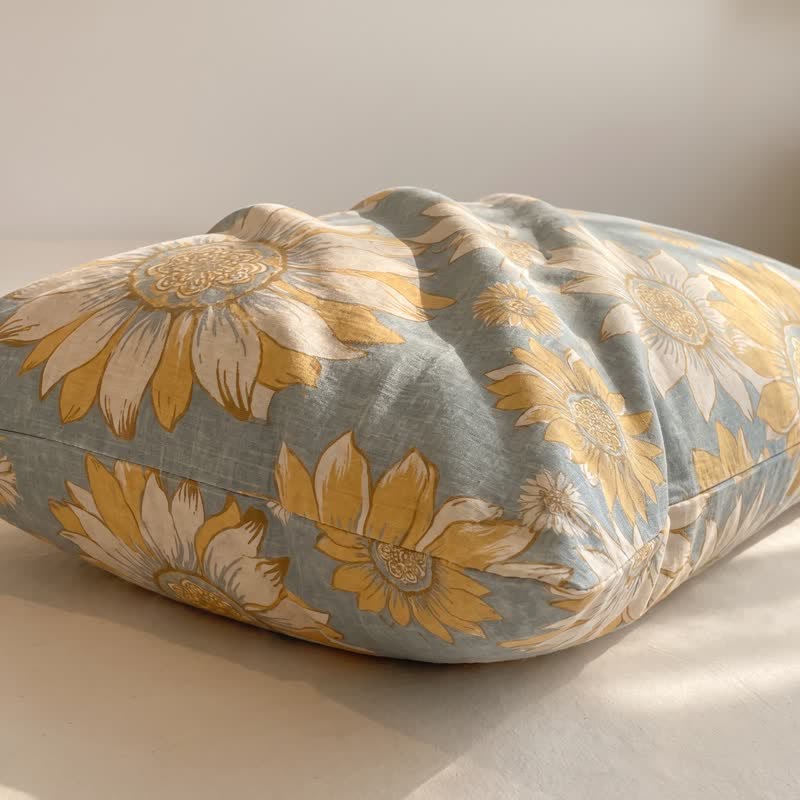 Sunflower Garden Cotton Gauze Bedspread bedding Bedding Set Bedroom Bedspread Set Botanical Pattern Breathable Cottagecore Style Cotton Linen Look Everyday Use Farmhouse Decor Floral Print Goldenrod Bedding Guest Room Styling Home Decor Lightweight Look Matte Finish Natural Fiber Look Nature Inspired newin260717 Rectangular Pillowcases Scandinavian Inspired Spring Bedding Summer Bedroom Decor Sunflower Print Textured Fabric Look Warm Yellow Palette