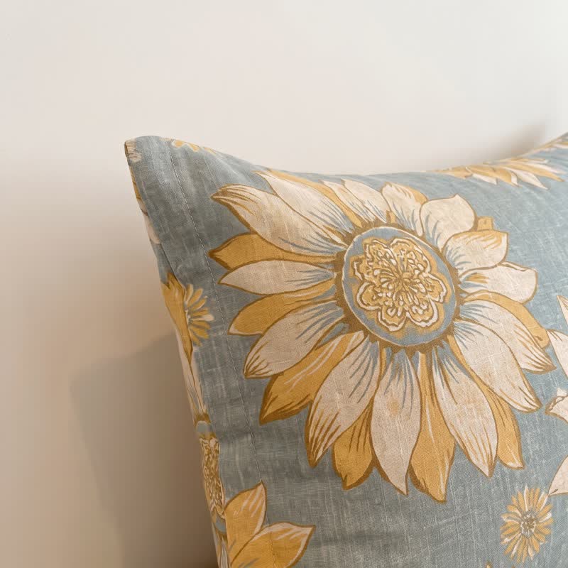 Sunflower Garden Cotton Gauze Bedspread bedding Bedding Set Bedroom Bedspread Set Botanical Pattern Breathable Cottagecore Style Cotton Linen Look Everyday Use Farmhouse Decor Floral Print Goldenrod Bedding Guest Room Styling Home Decor Lightweight Look Matte Finish Natural Fiber Look Nature Inspired newin260717 Rectangular Pillowcases Scandinavian Inspired Spring Bedding Summer Bedroom Decor Sunflower Print Textured Fabric Look Warm Yellow Palette