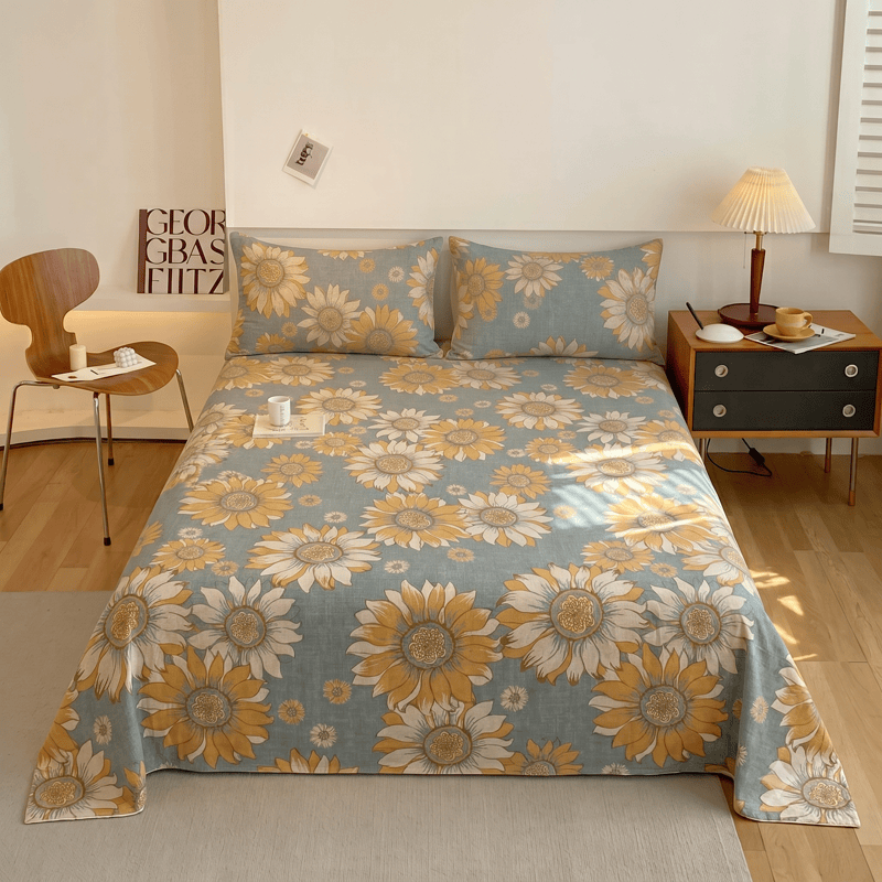 Sunflower Garden Cotton Gauze Bedspread bedding Bedding Set Bedroom Bedspread Set Botanical Pattern Breathable Cottagecore Style Cotton Linen Look Everyday Use Farmhouse Decor Floral Print Goldenrod Bedding Guest Room Styling Home Decor Lightweight Look Matte Finish Natural Fiber Look Nature Inspired newin260717 Rectangular Pillowcases Scandinavian Inspired Spring Bedding Summer Bedroom Decor Sunflower Print Textured Fabric Look Warm Yellow Palette