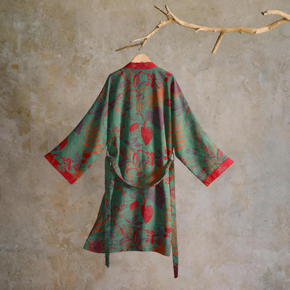 Retro Leaf Jacquard Cotton Kimono Robe