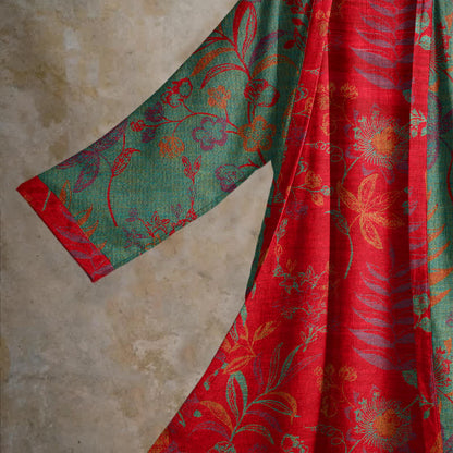 Retro Leaf Jacquard Cotton Kimono Robe