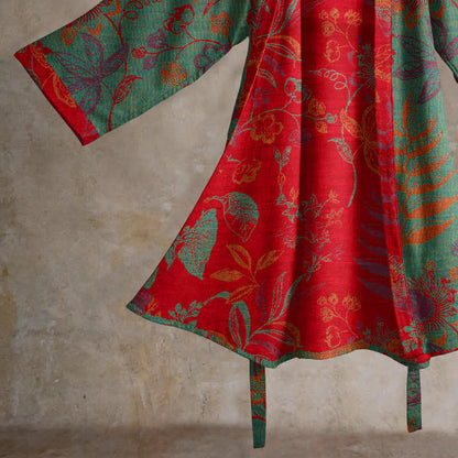 Retro Leaf Jacquard Cotton Kimono Robe