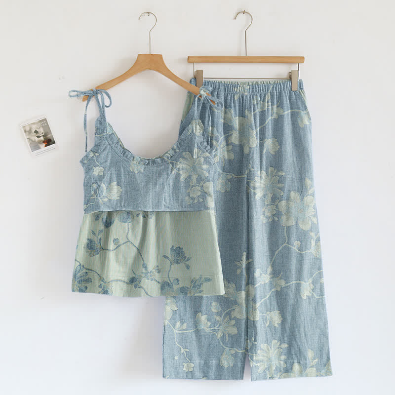 Vintage Floral Cotton Cami Loungewear Set