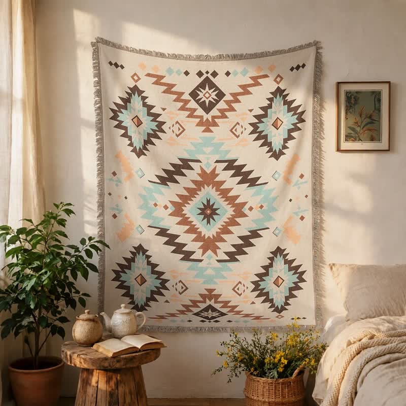 Bohemian Southwest Geometric Tasseled Decorative Throw