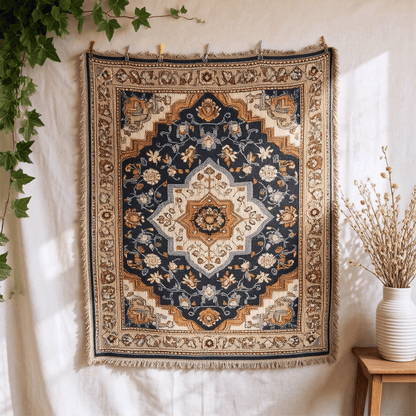 Retro Persian Floral Medallion Fringed Throw Blanket
