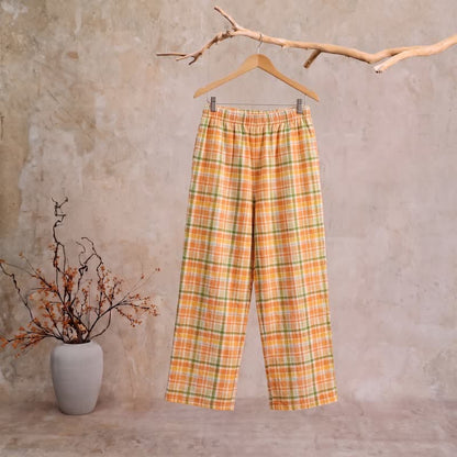Orange‑Soda Plaid Cotton Gauge Lounge Pants