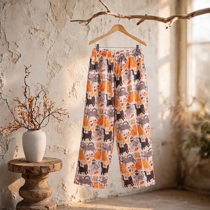 Cartoon Orange Cat Cotton Gauge Lounge Pants