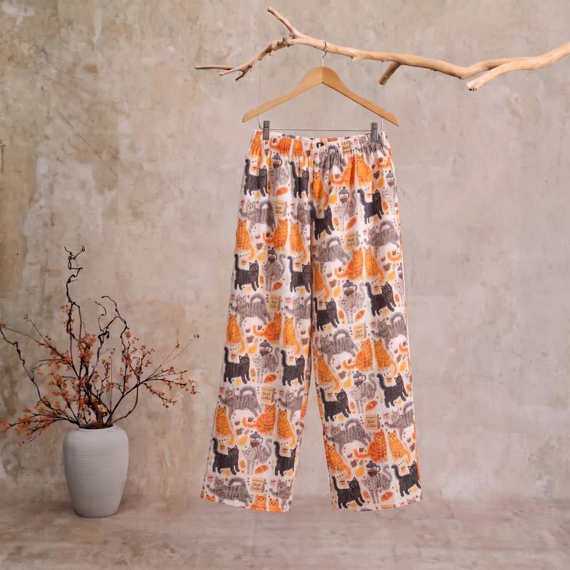 Cartoon Orange Cat Cotton Gauge Lounge Pants