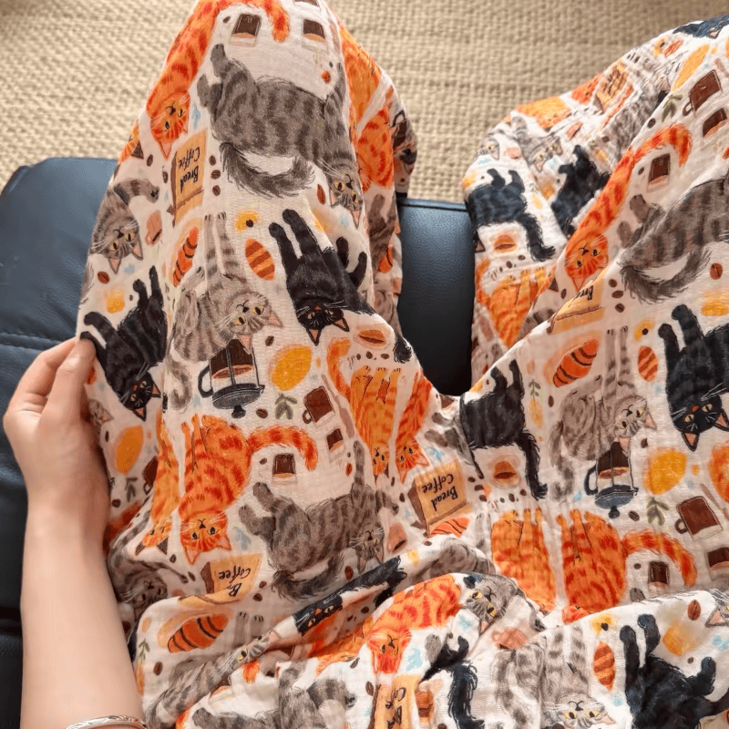Cartoon Orange Cat Cotton Gauge Lounge Pants