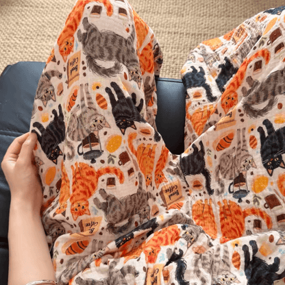 Cartoon Orange Cat Cotton Gauge Lounge Pants
