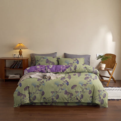 Retro Ginkgo Leaf Cotton Reversible Bedding Set