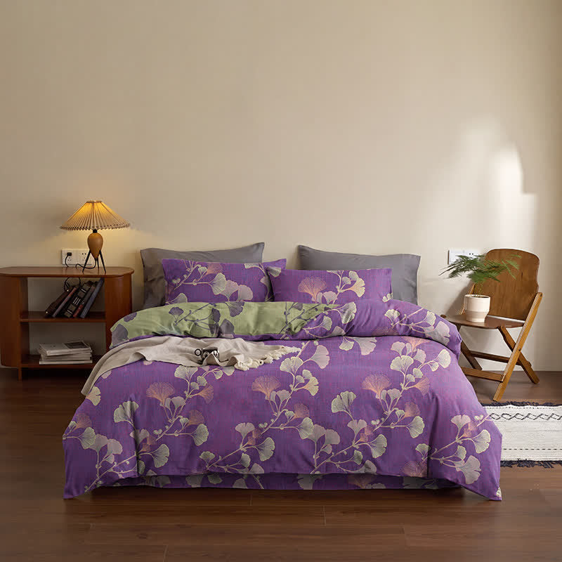 Retro Ginkgo Leaf Cotton Reversible Bedding Set