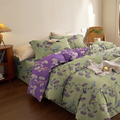 Retro Ginkgo Leaf Cotton Reversible Bedding Set