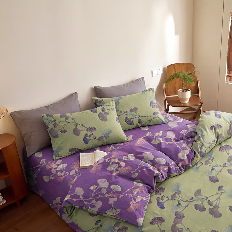 Retro Ginkgo Leaf Cotton Reversible Bedding Set